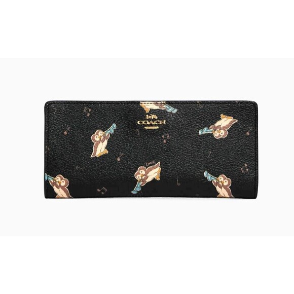 New Coach CF540 Slim Zip Wallet with Penguin Print Black Multi - Picture 1 of 3